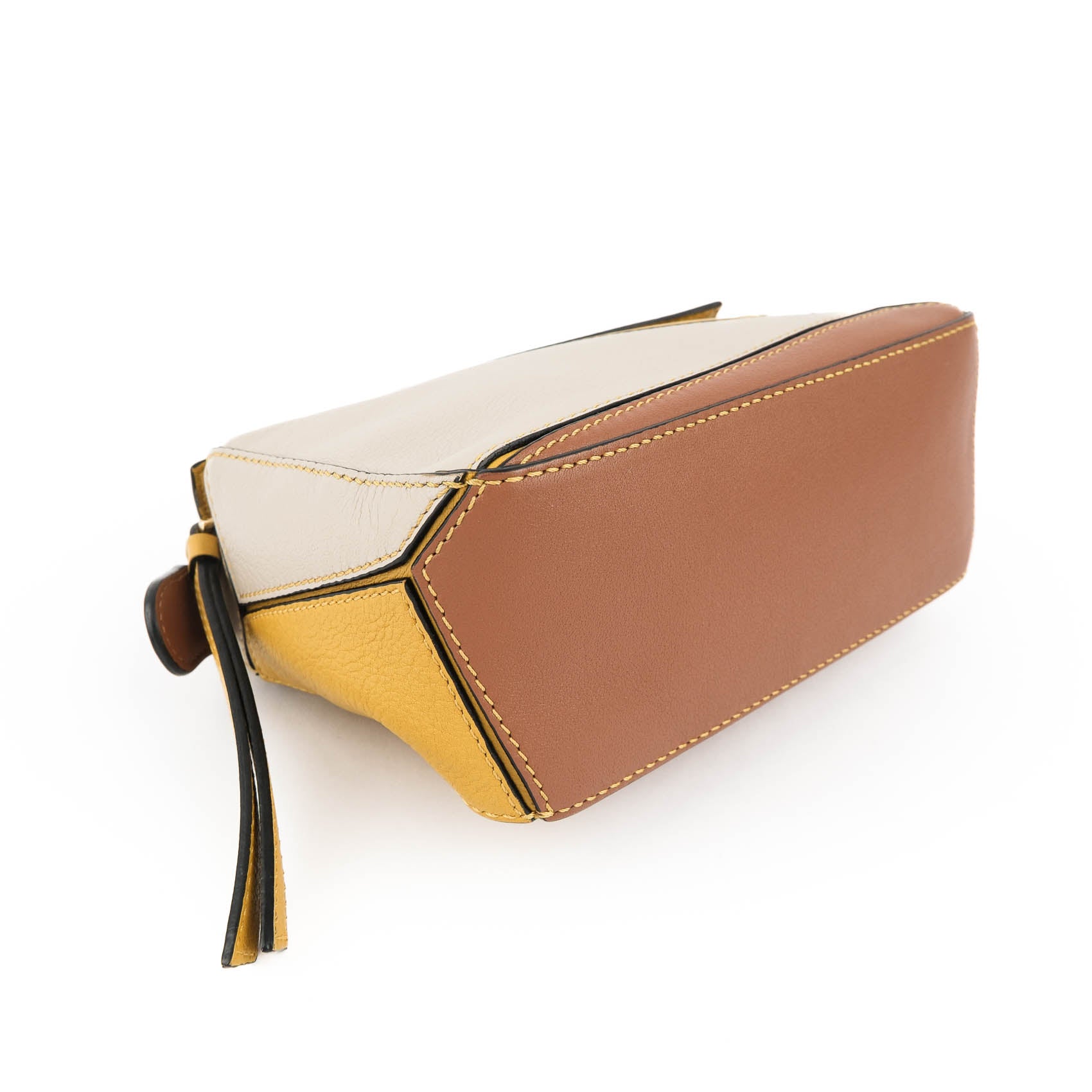 LOEWE Puzzle Bag Mini Brown Yellow Leather 2Way Shoulder Crossbody Handbag