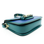 Gucci Horsebit 1955 Small Shoulder Bag in Imperial Blue and Pavone Green Leather