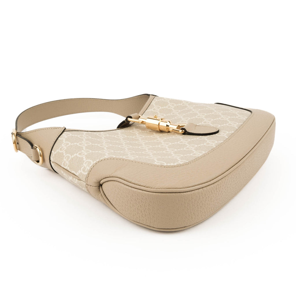 Gucci Jackie 1961 Small Shoulder Bag in Beige & White GG Supreme Canvas