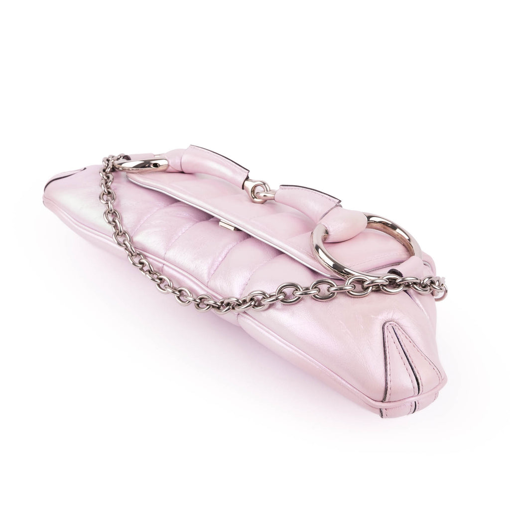 Gucci Metallic Purple Quilted Leather Large Horsebit Chain Bag with Silver Hardware