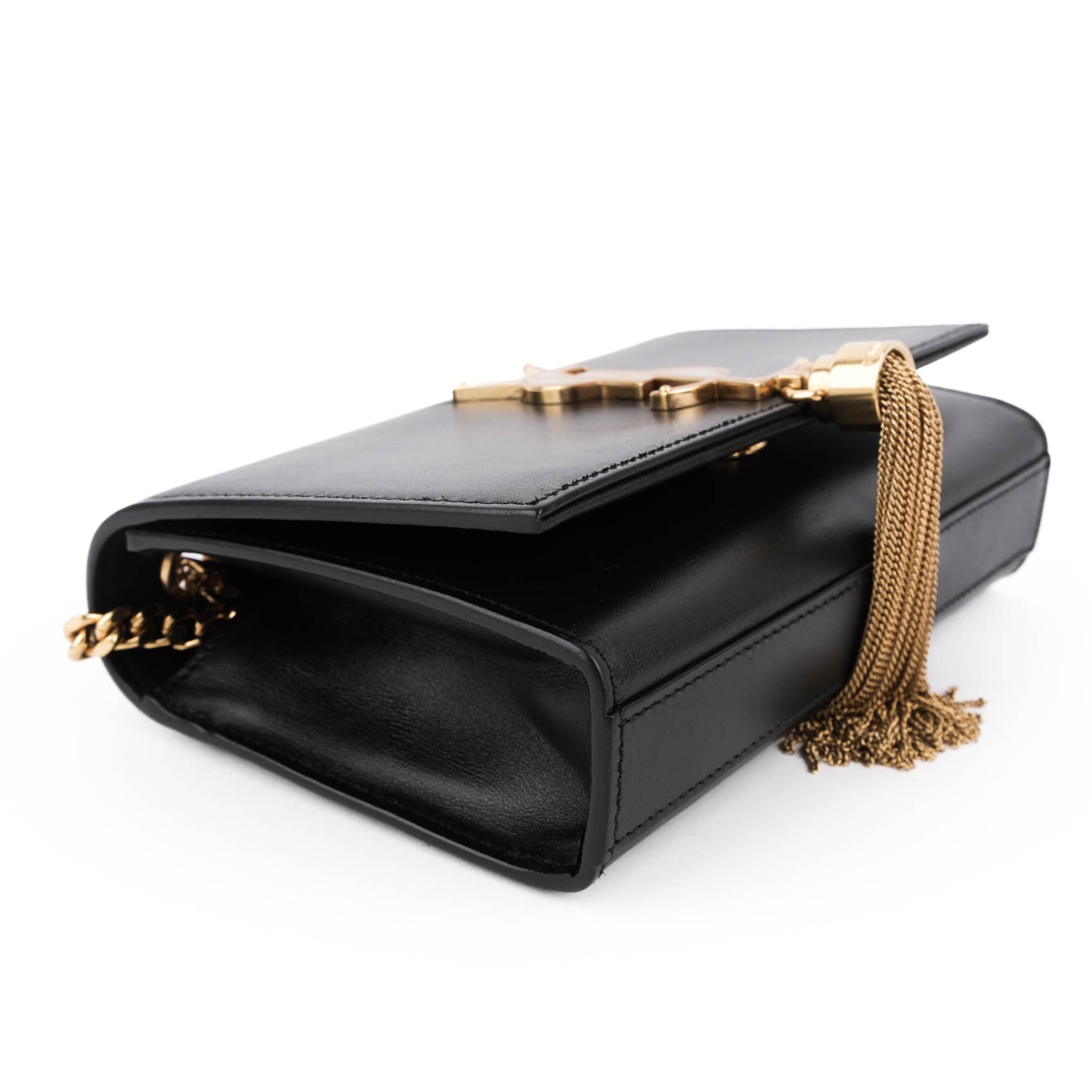 Saint Laurent Kate Small Tassel Bag in Black Smooth Leather with Gold Hardware