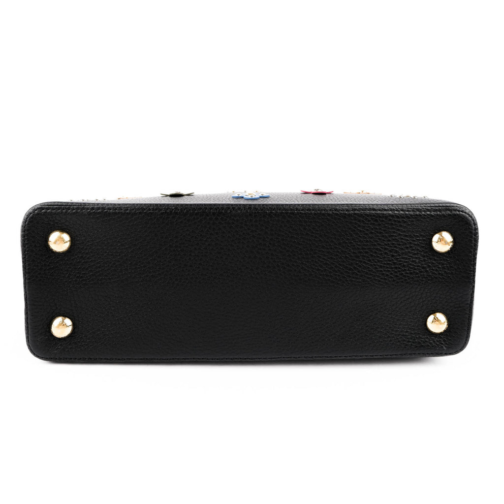 Louis Vuitton Capucines PM M54311 Black Taurillon Leather Monogram Flower Studs 2-Way Handbag RFID