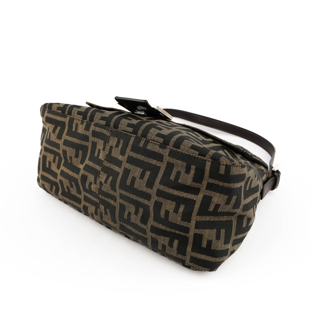 Fendi Zucca Canvas Mamma Baguette Shoulder Bag Tobacco Brown Leather Silver Hardware