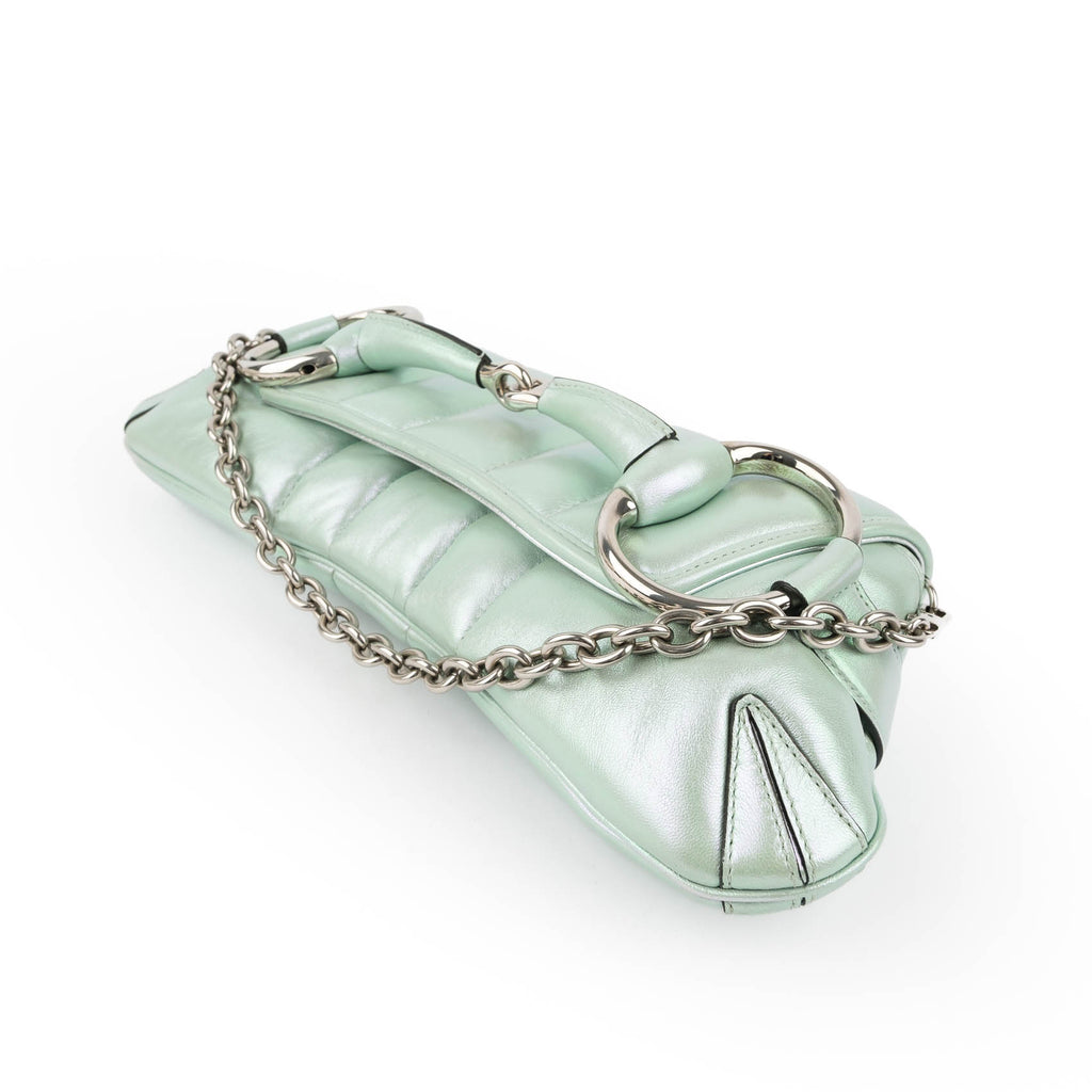 Gucci Horsebit 1955 Large Padded Chain Shoulder Bag - Metallic Mint Green