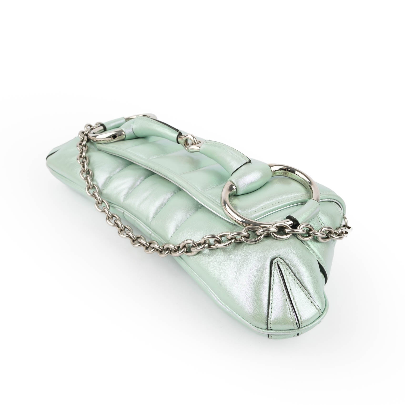 Gucci Horsebit 1955 Large Padded Chain Shoulder Bag - Metallic Mint Green