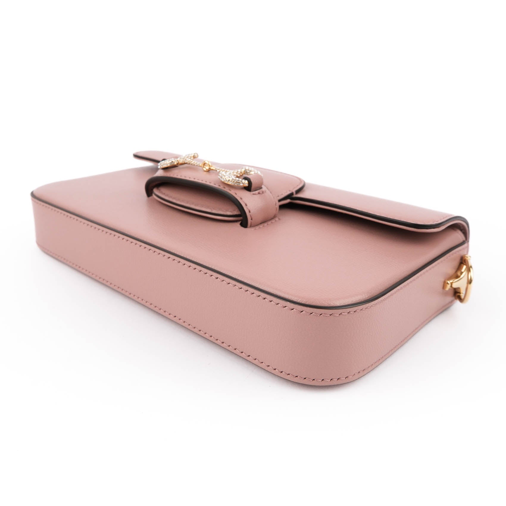 Gucci Horsebit 1955 Mini Chain Flap Bag Pink Leather Crystal Hardware 752002