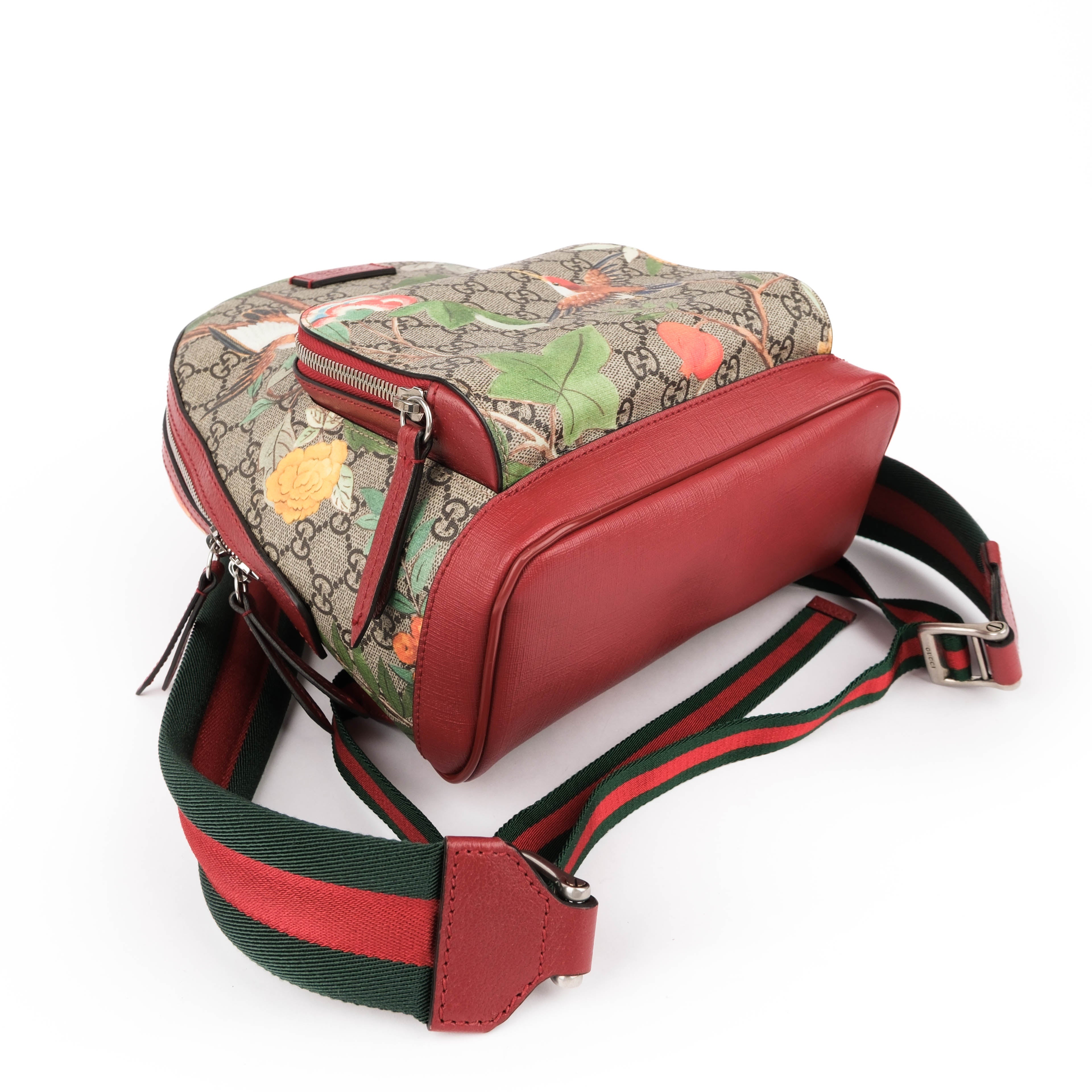 Gucci Tian GG Supreme PVC x Leather Backpack Beige x Red