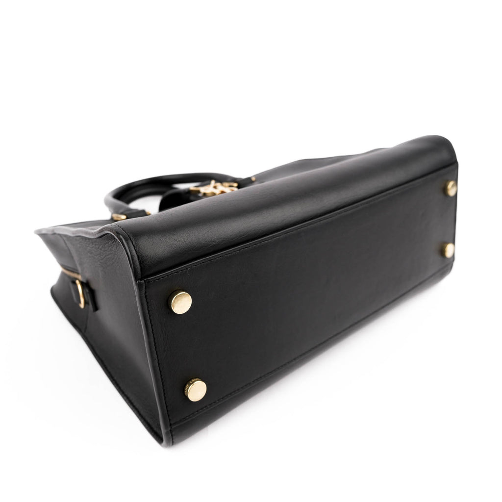 Saint Laurent Paris Monogram Baby Cabas 2-Way Handbag Smooth Leather Black Gold Hardware