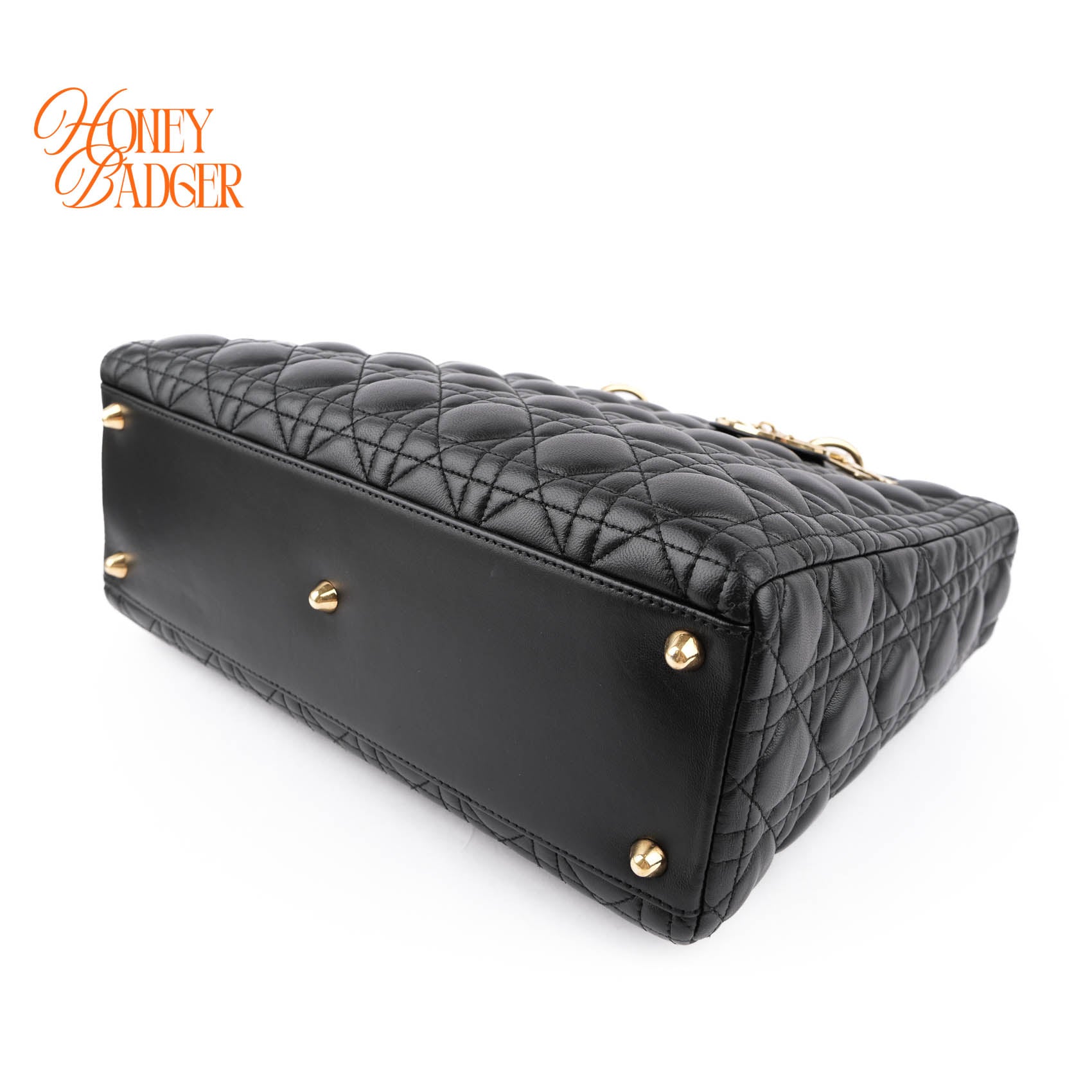 Christian Dior Lady Dior Large Cannage Black Lambskin Gold Hardware 2WAY Bag