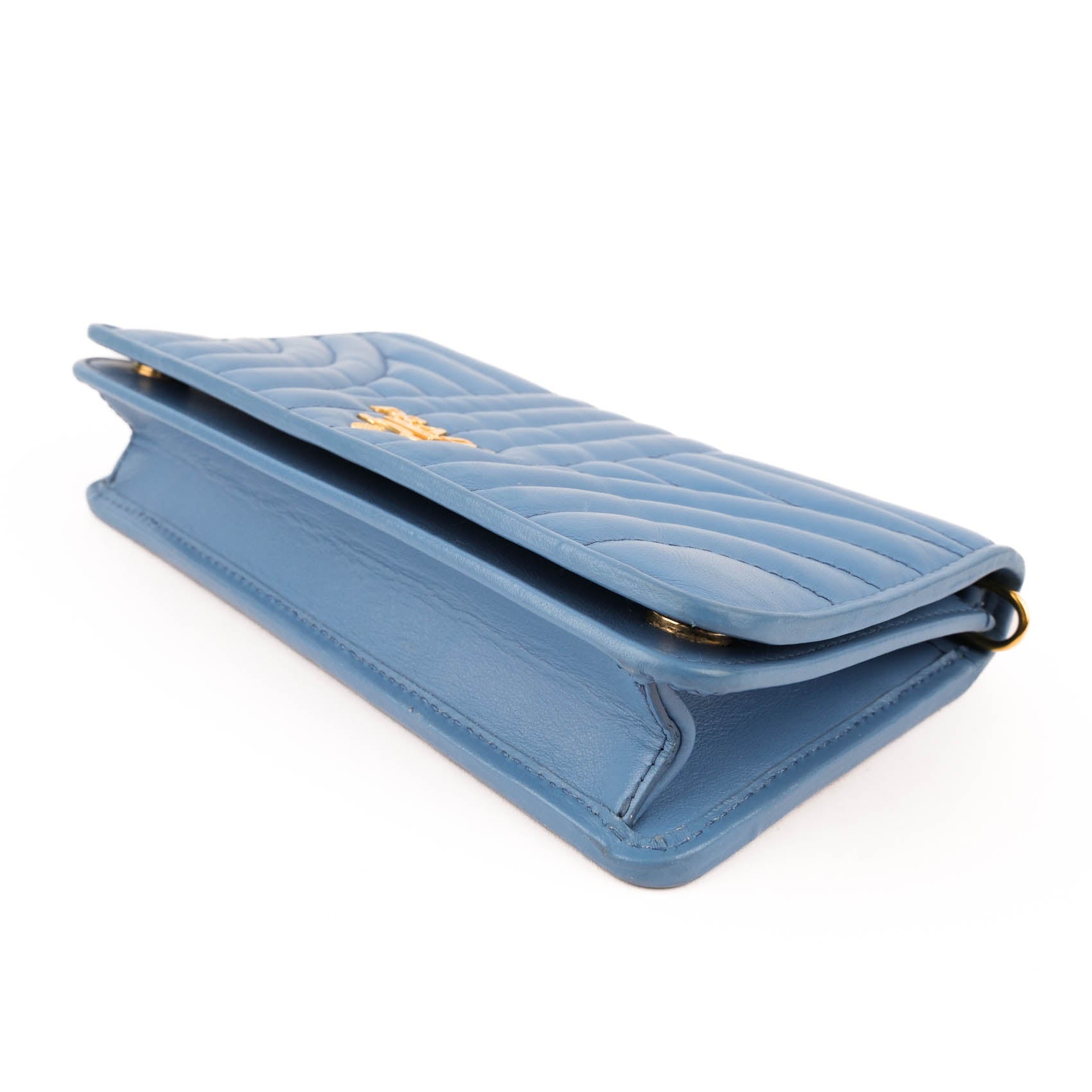 PRADA Diagramme Leather Wallet on Chain (WOC) - Astrale Blue - Model 1ZH044