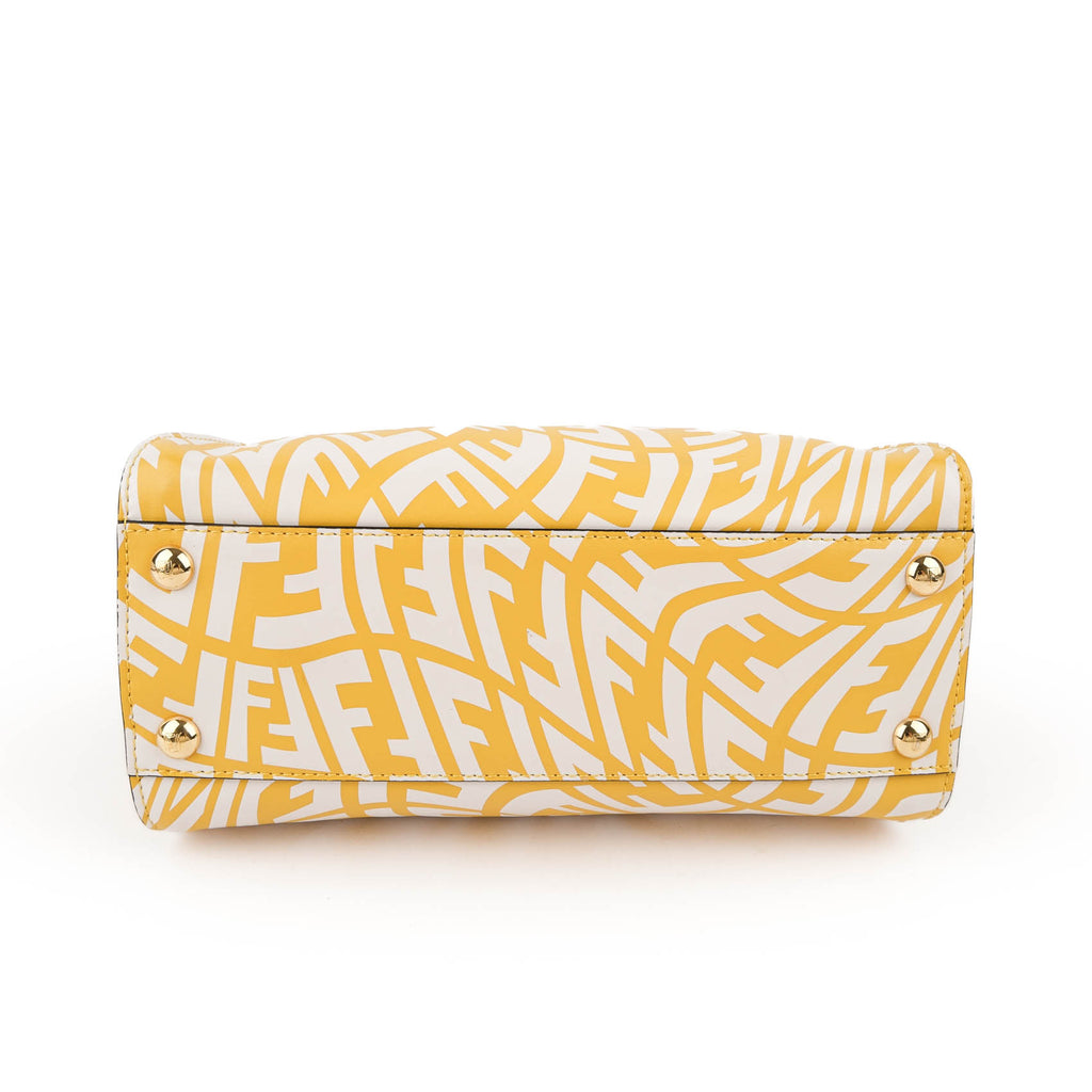 Fendi Mini Peekaboo 8BN244 Yellow White FF Print Leather 2WAY Top Handle Shoulder Bag