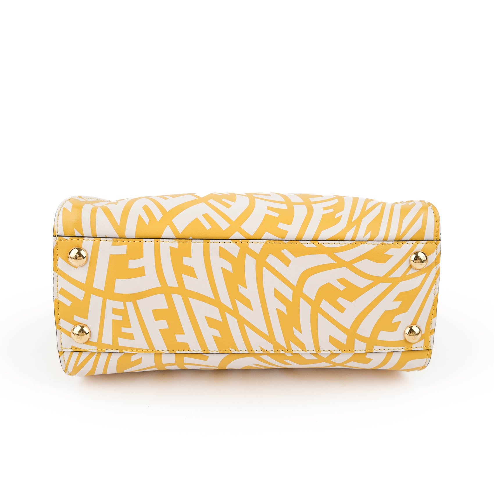 Fendi Mini Peekaboo 8BN244 Yellow White FF Print Leather 2WAY Top Handle Shoulder Bag