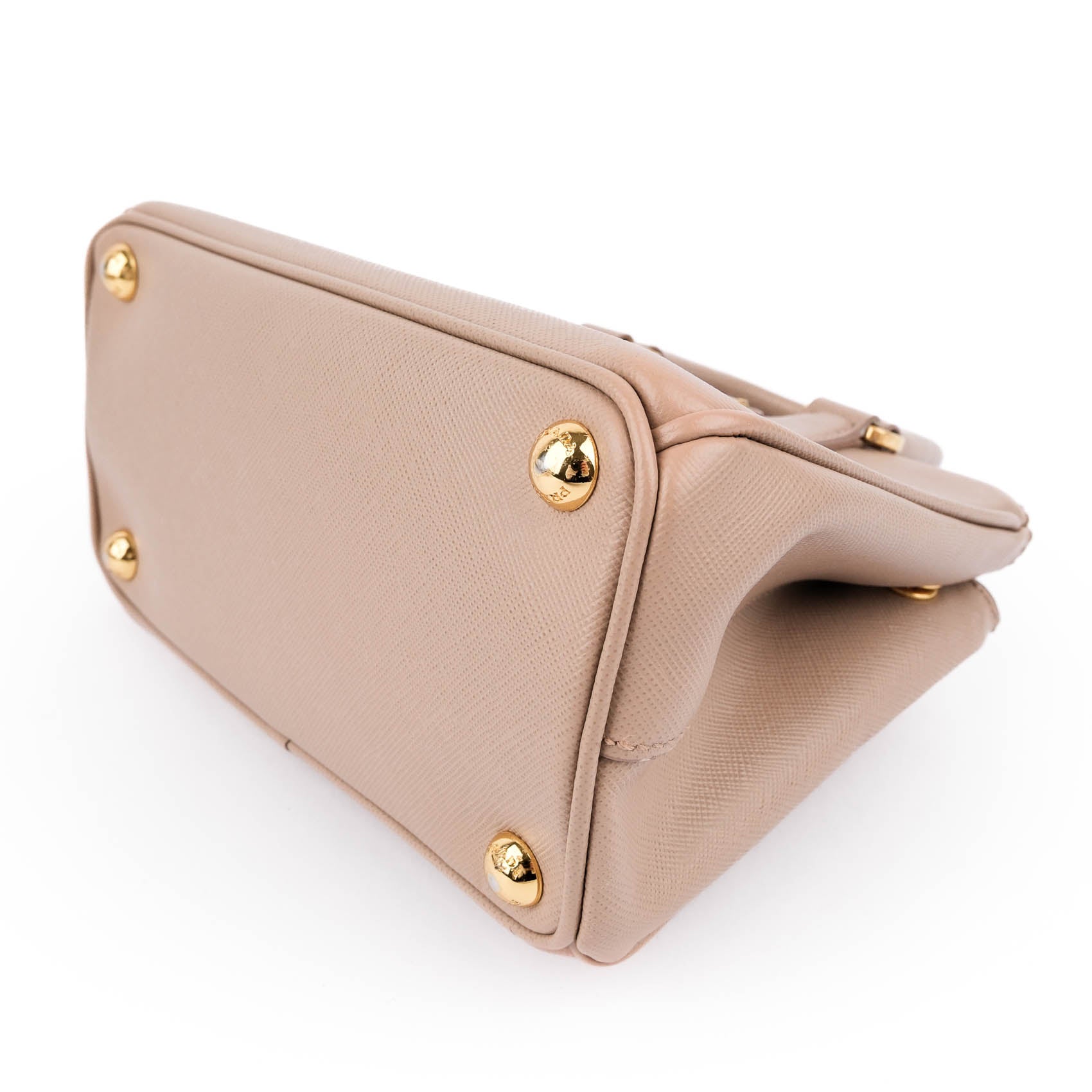 Prada Galleria Saffiano Mini 2-Way Handbag 1BA906 Beige Gold Hardware