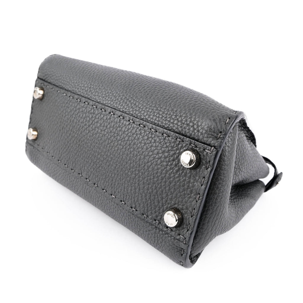 Fendi Selleria Mini Peekaboo 2-Way Handbag Cuoio Roma Leather Gray 8BN244 Silver Hardware