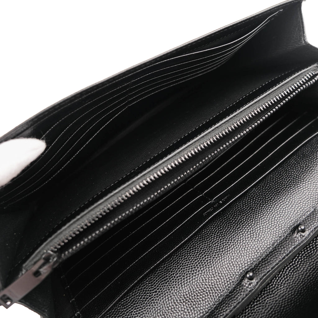 Saint Laurent Large Envelope Bag in Mix Matelassé Grain de Poudre Embossed Leather with White Piping and Black Hardware