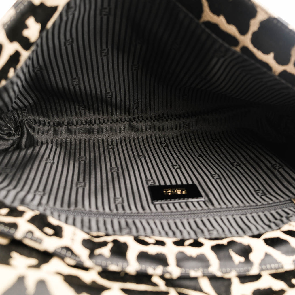 Fendi Large Baguette Leopard Canvas Shoulder Bag with Gold Hardware