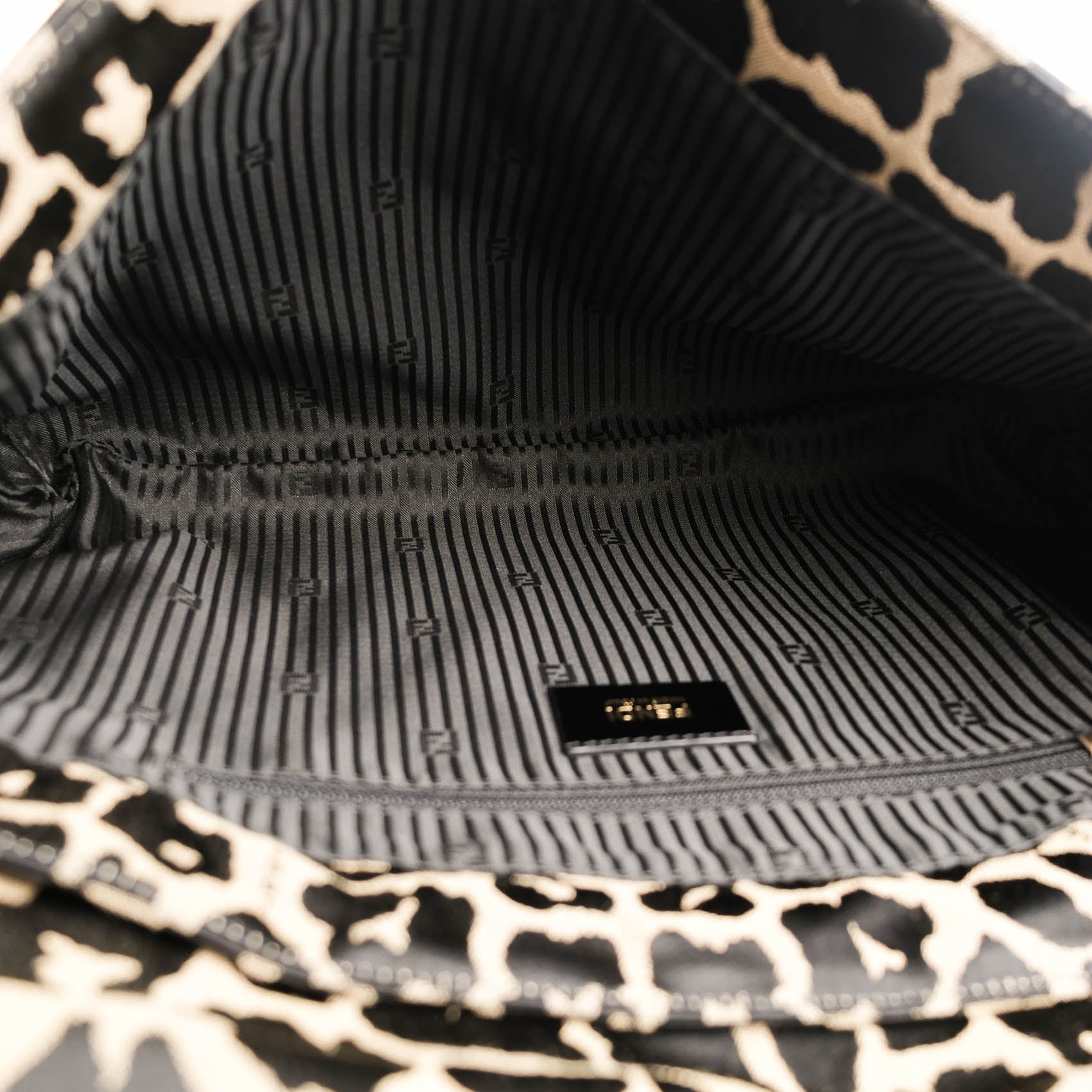 Fendi Large Baguette Leopard Canvas Shoulder Bag with Gold Hardware