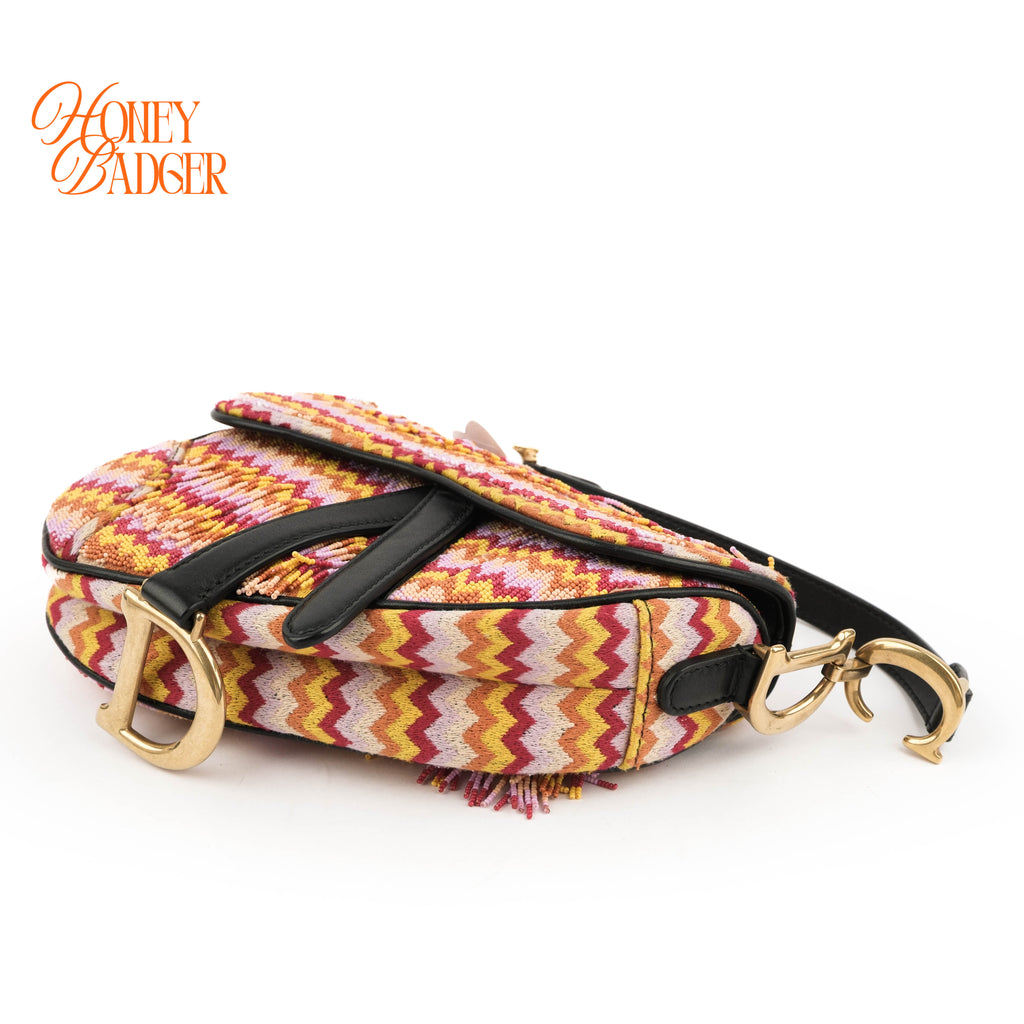 Christian Dior Beaded Saddle Bag - Multicolor Zig-Zag