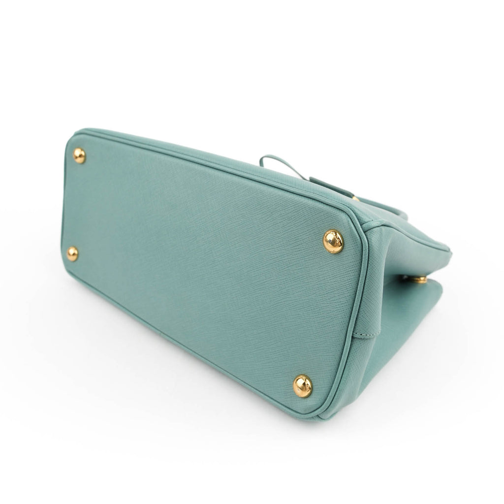 Prada Galleria Medium Saffiano Leather 2-Way Handbag Light Blue Gold Hardware