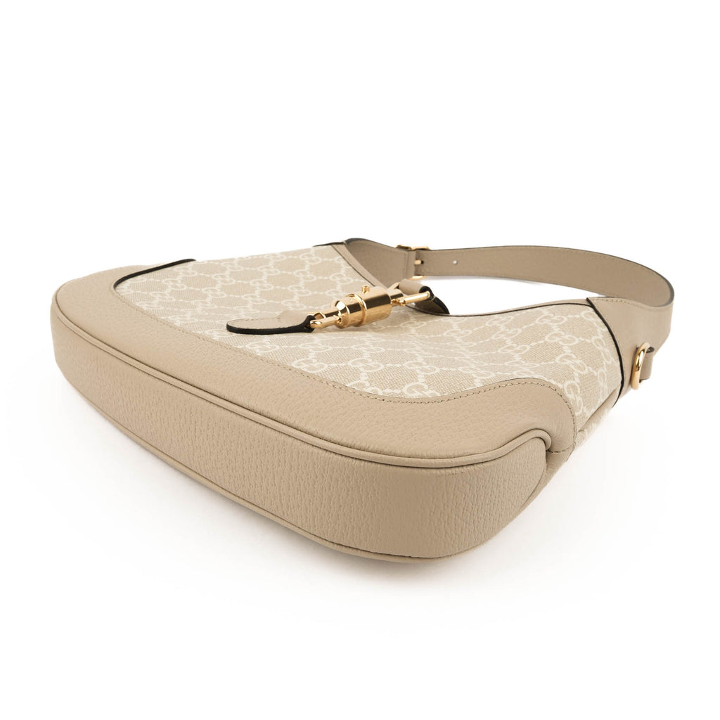 Gucci Jackie 1961 Small Shoulder Bag in Beige & White GG Supreme Canvas