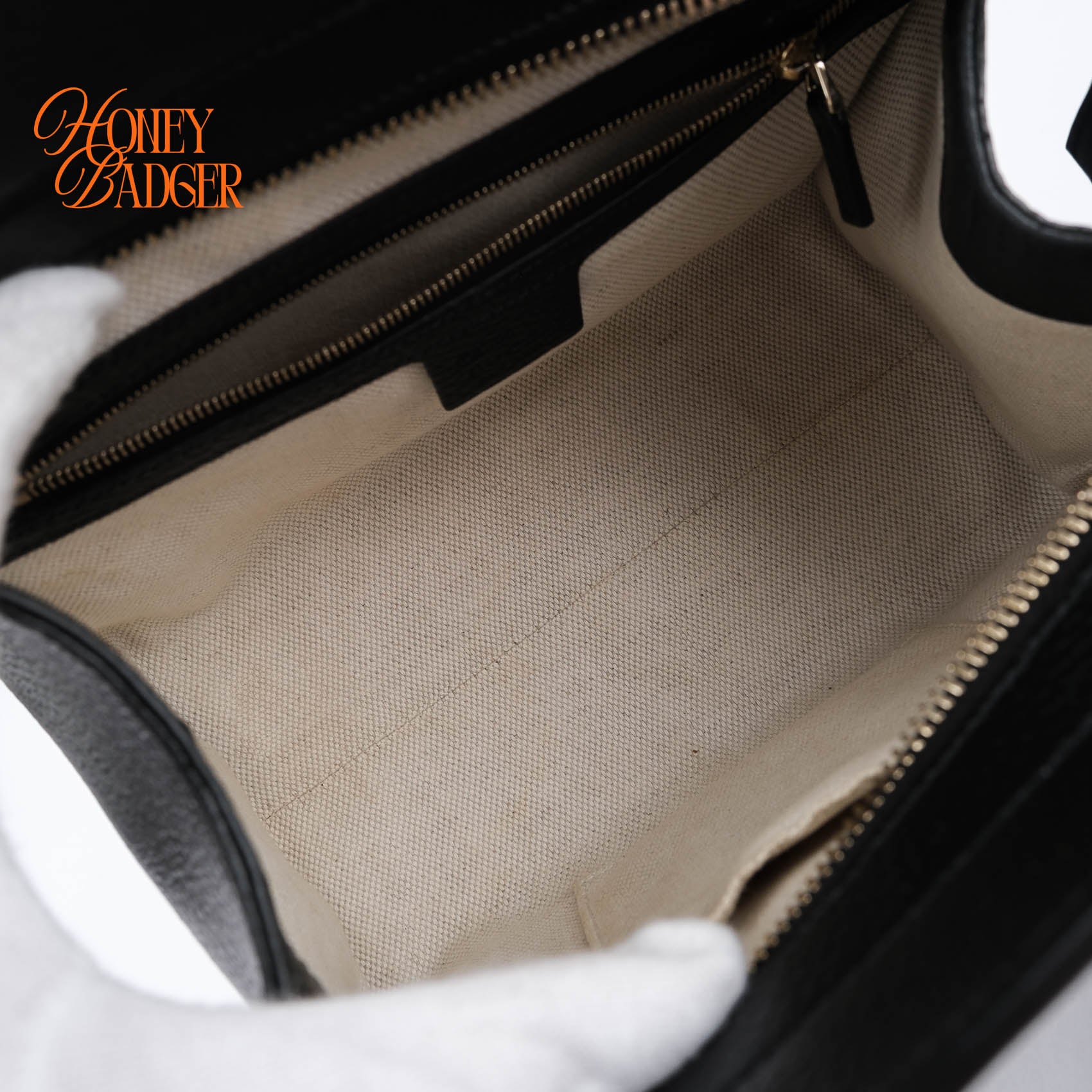 Gucci Soho Interlocking G Small Tote Bag Black Grained Leather 2WAY 607722