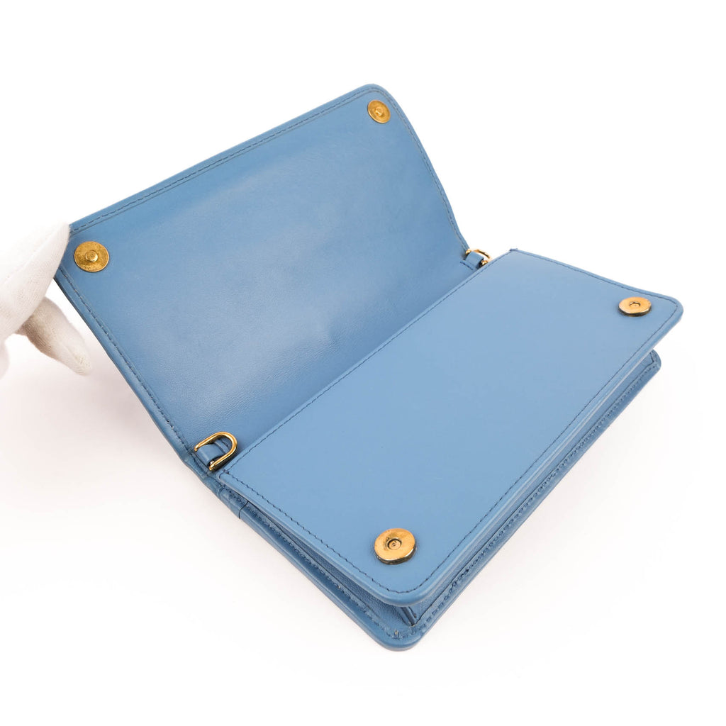 PRADA Diagramme Leather Wallet on Chain (WOC) - Astrale Blue - Model 1ZH044