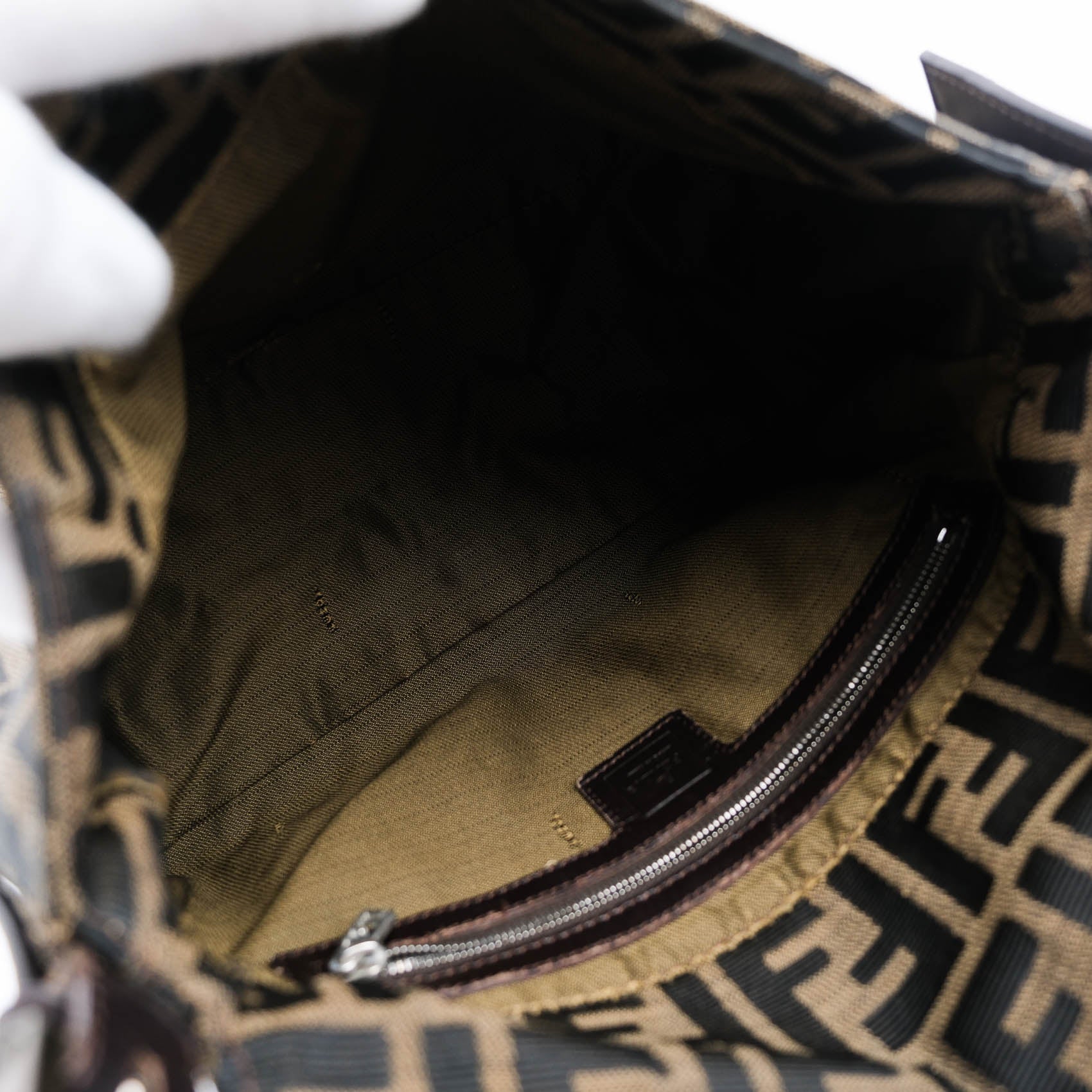 Fendi Zucca Canvas Mamma Baguette Shoulder Bag Tobacco Brown Leather Silver Hardware