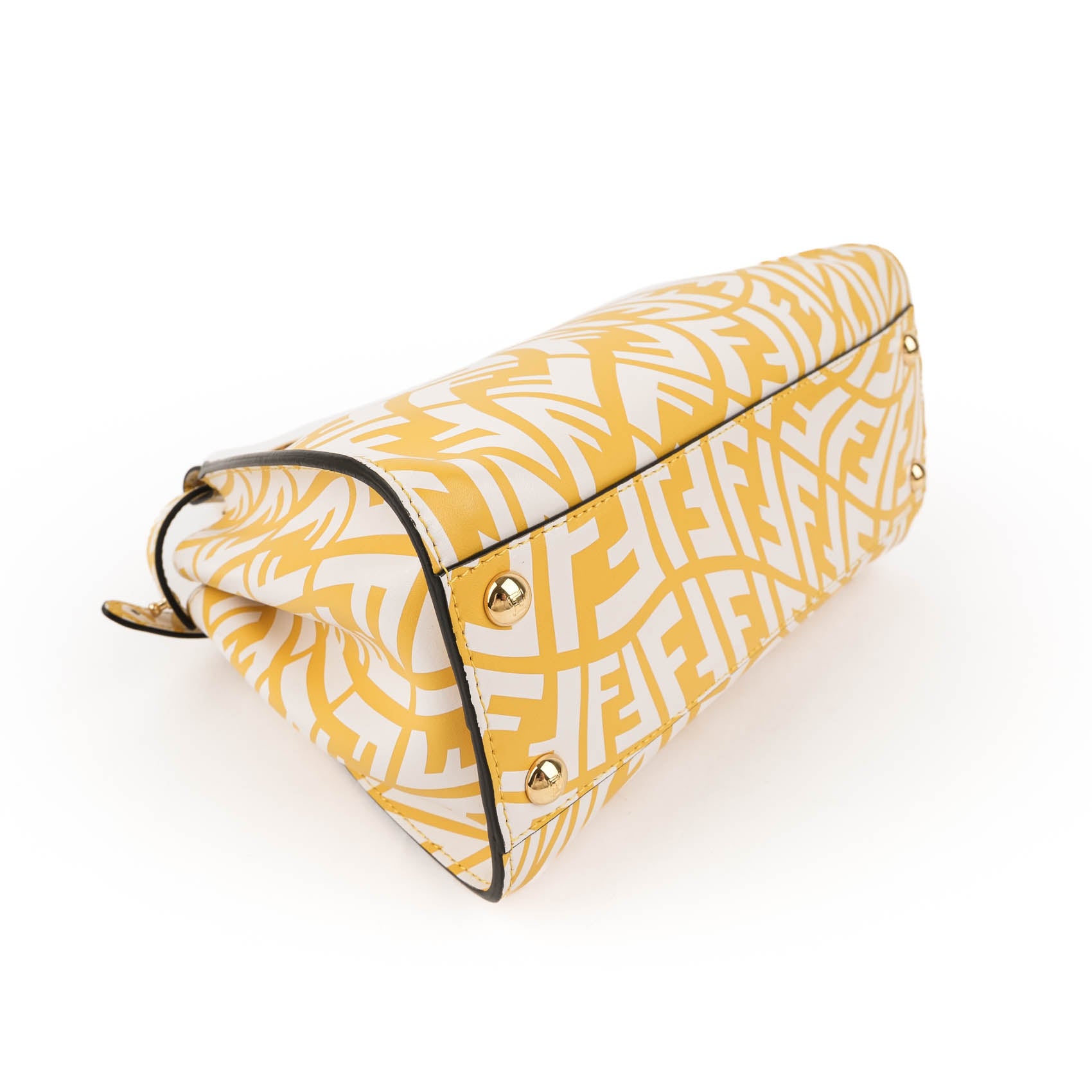 Fendi Mini Peekaboo 8BN244 Yellow White FF Print Leather 2WAY Top Handle Shoulder Bag