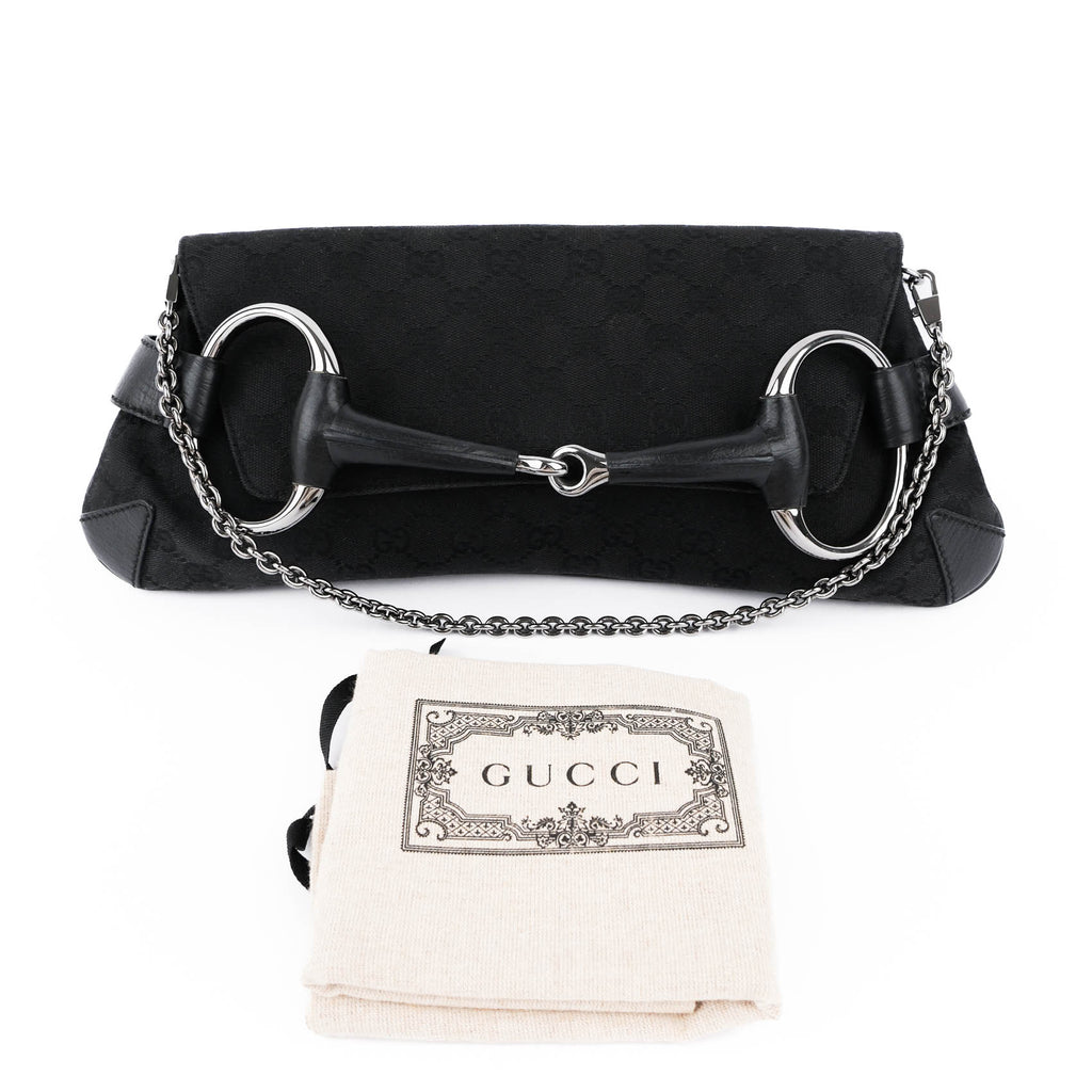 Gucci GG Canvas Horsebit Chain Clutch / Shoulder Bag (Large) 114923