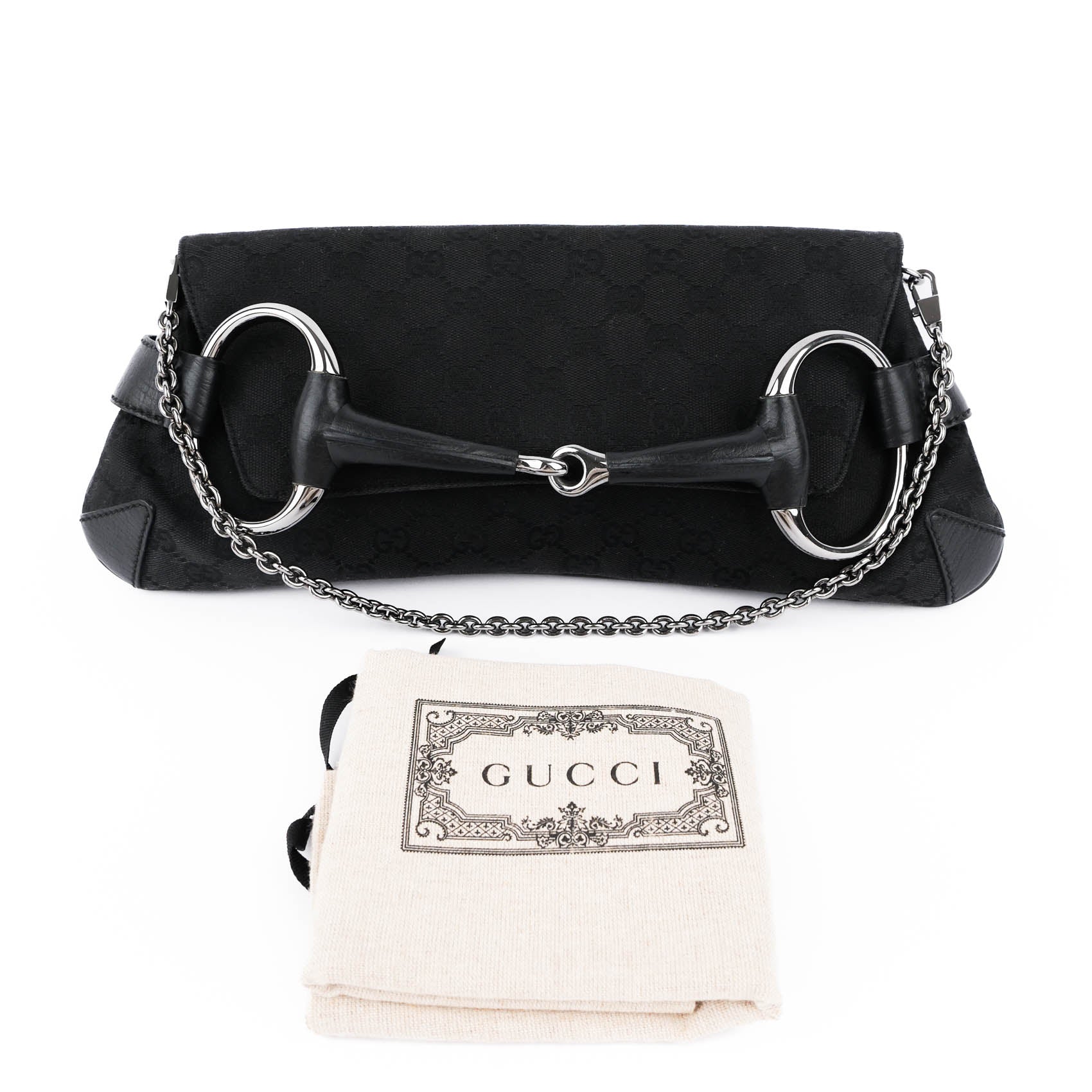 Gucci GG Canvas Horsebit Chain Clutch / Shoulder Bag (Large) 114923