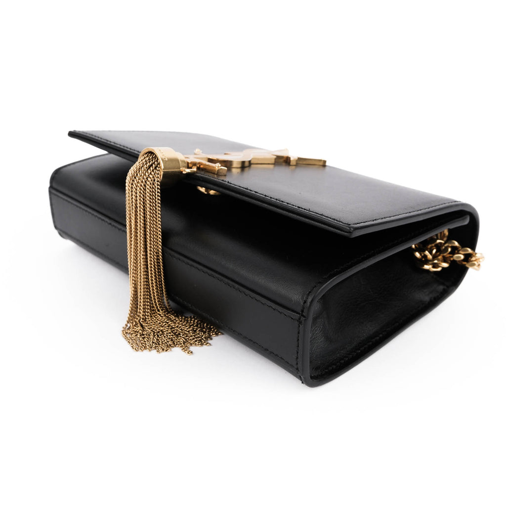 Saint Laurent Kate Small Tassel Bag in Black Smooth Leather with Gold Hardware
