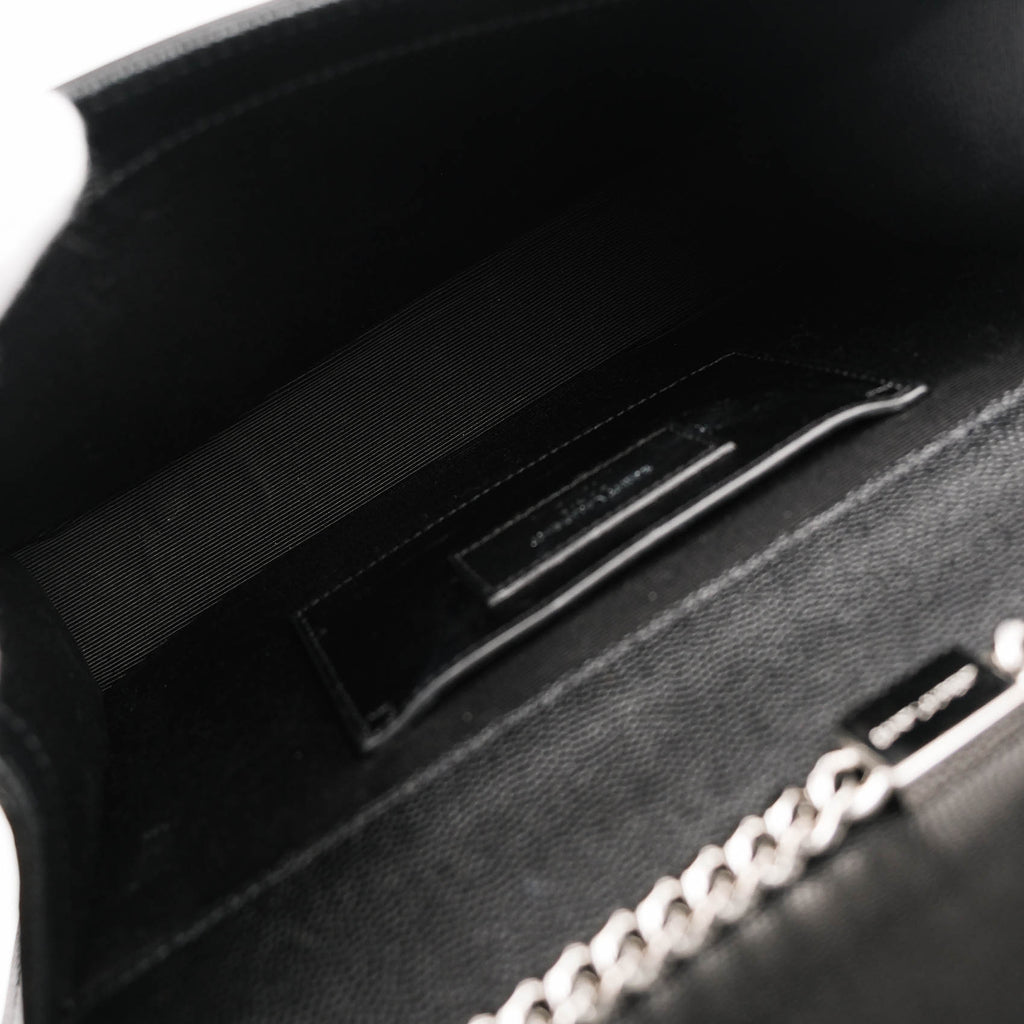 Saint Laurent Kate Medium Chain Shoulder Bag Black Grained Leather Round Studs Silver Hardware YSL Logo