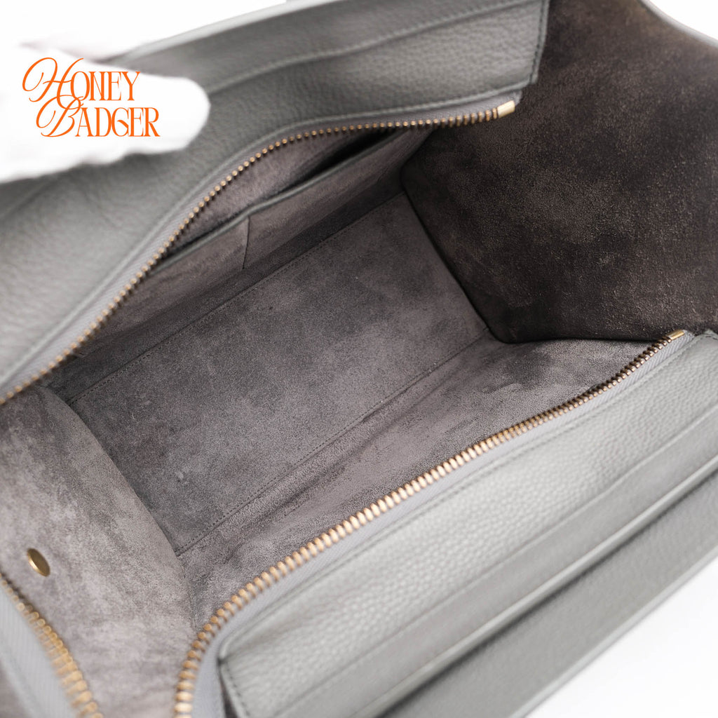 Celine Luggage Micro Shopper Grained Leather Gray Handbag Gold Hardware