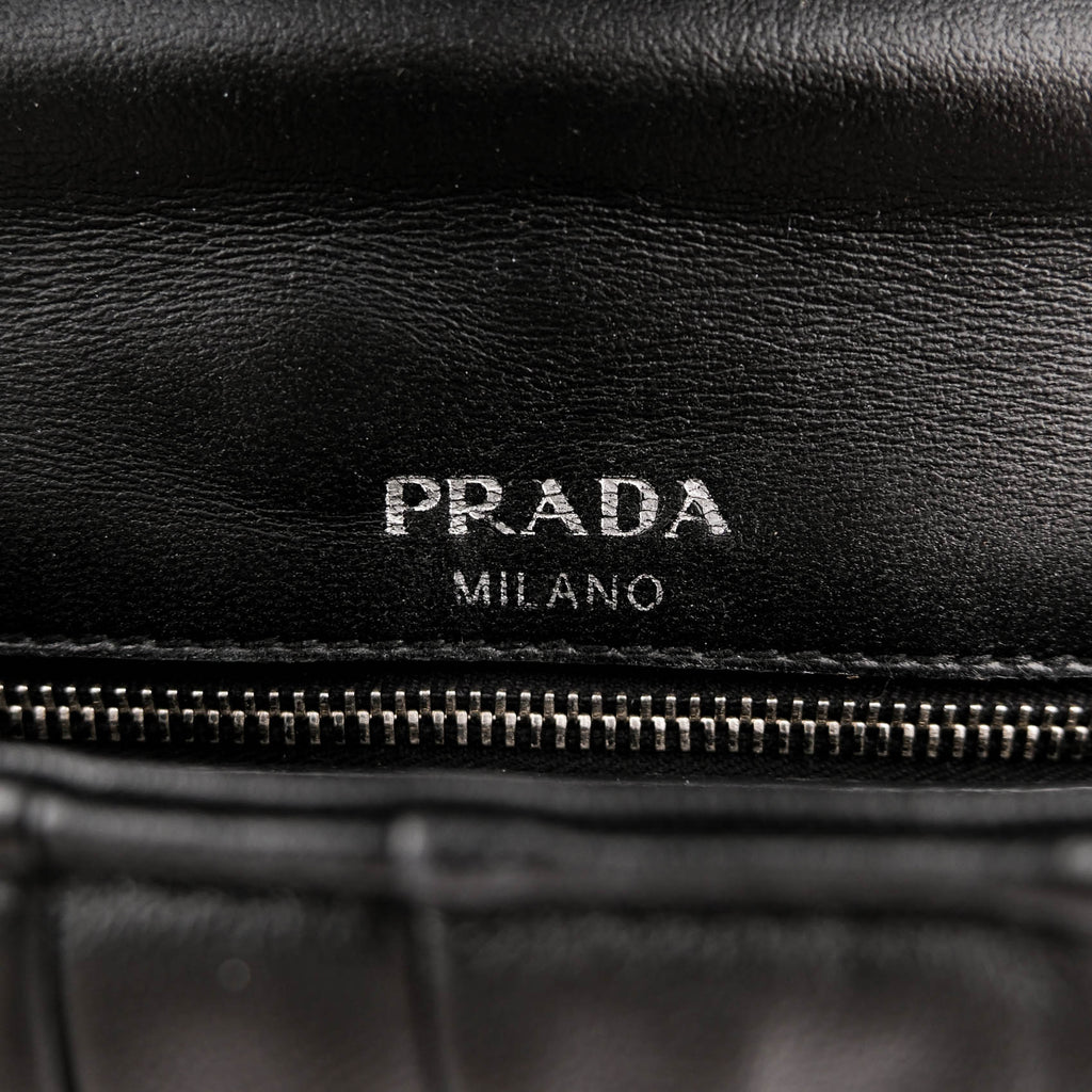 Prada Nappa Gaufre Pattina Flap Chain Shoulder Bag Black Leather Silver Hardware