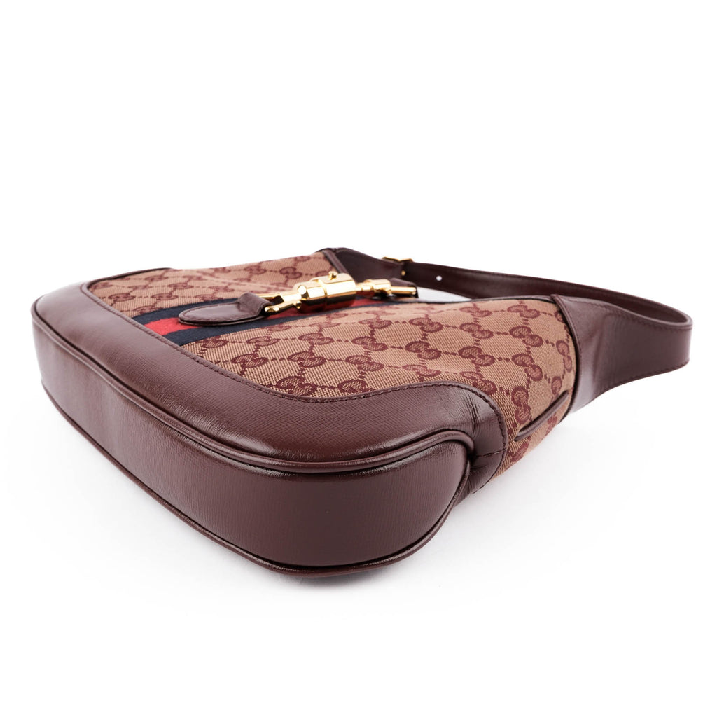 Gucci Jackie 1961 Small GG Canvas Leather Bordeaux Shoulder Bag 636706