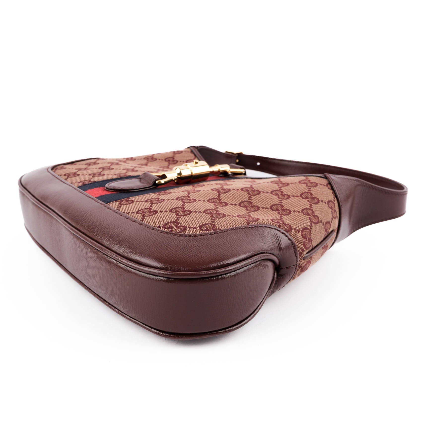 Gucci Jackie 1961 Small GG Canvas Leather Bordeaux Shoulder Bag 636706