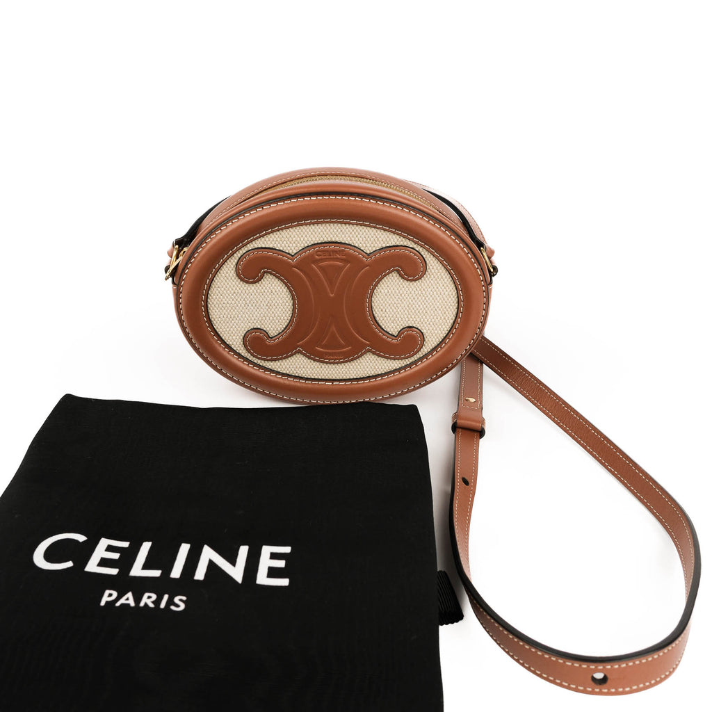 Celine Crossbody Oval Purse Cuir Triomphe in Textile and Calfskin