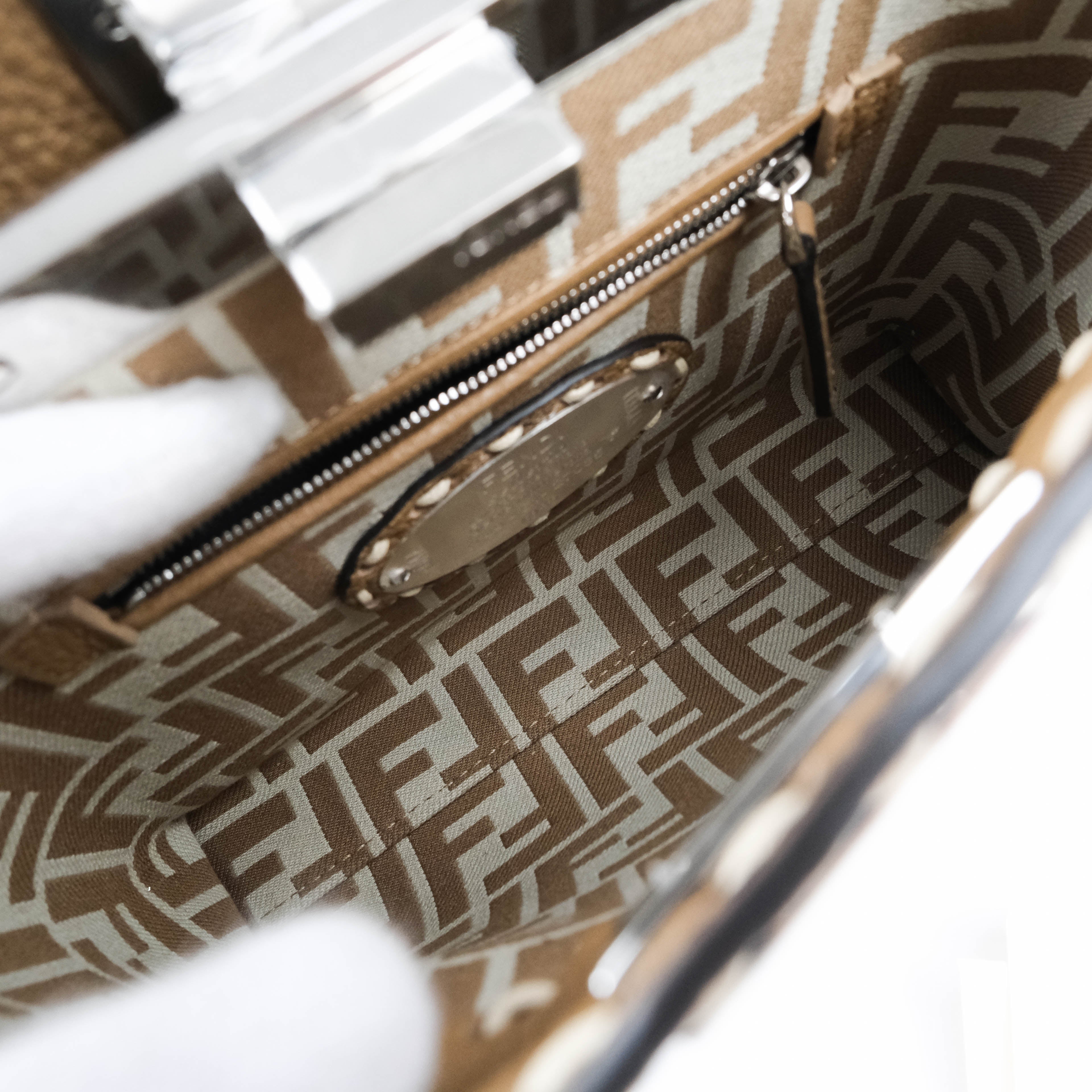 Fendi Mini Peekaboo Selleria Brown Leather and Canvas Bag