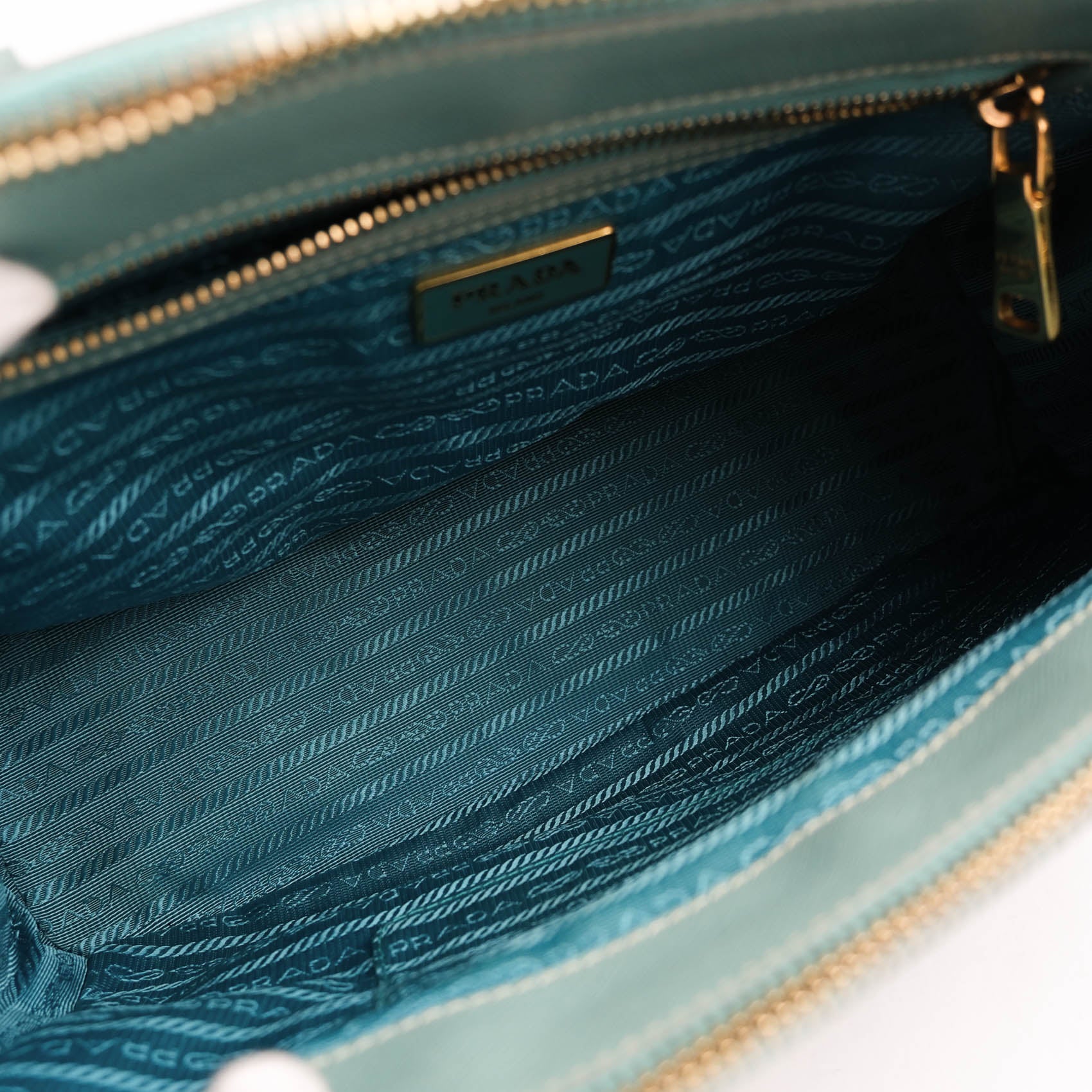 Prada Galleria Medium Saffiano Leather 2-Way Handbag Light Blue Gold Hardware