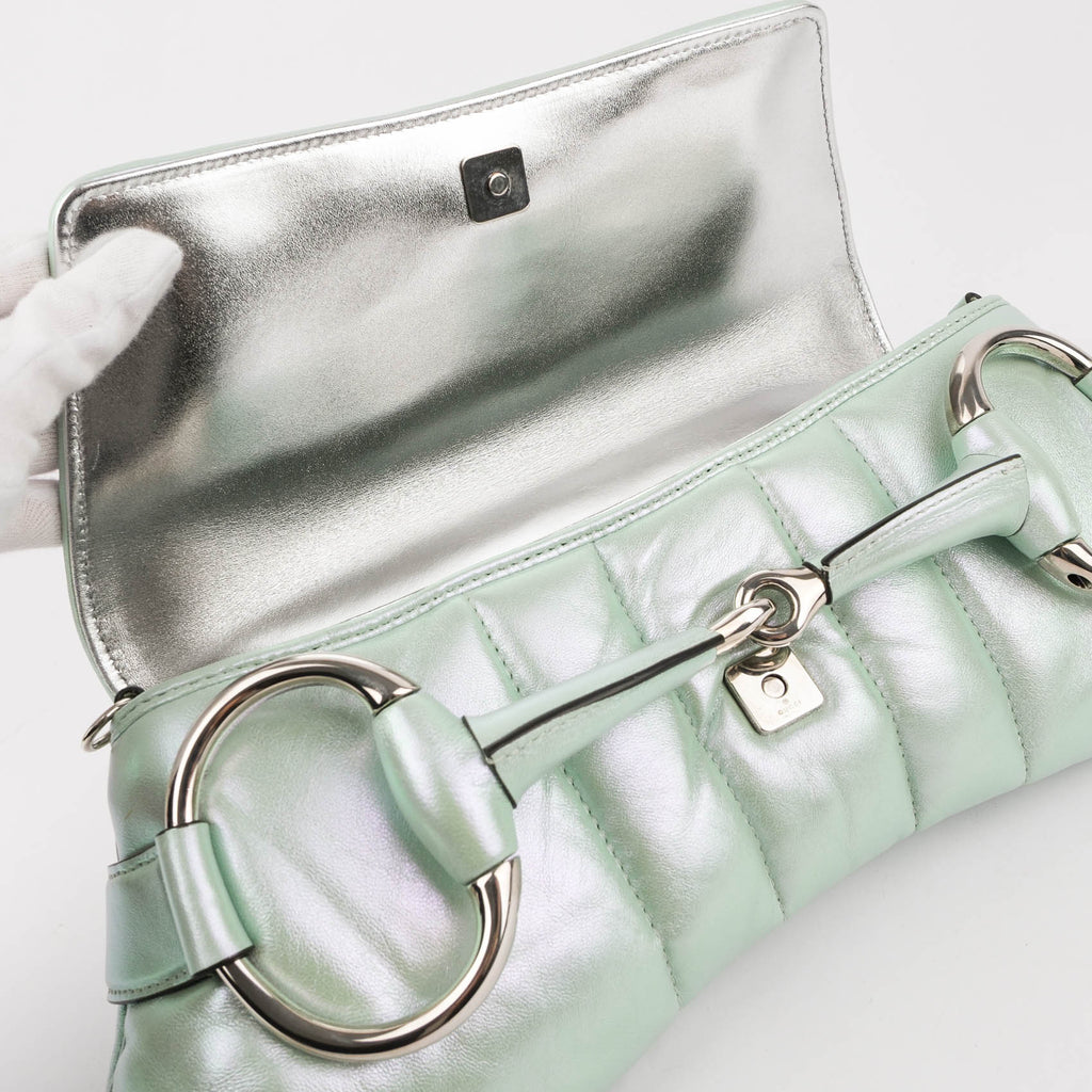 Gucci Horsebit 1955 Large Padded Chain Shoulder Bag - Metallic Mint Green