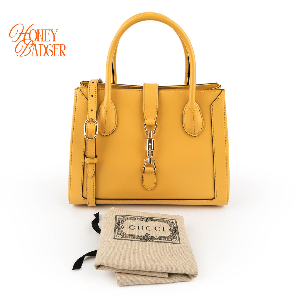 Gucci Jackie 1961 Piston Lock Yellow Leather Shoulder Tote Bag (Medium)