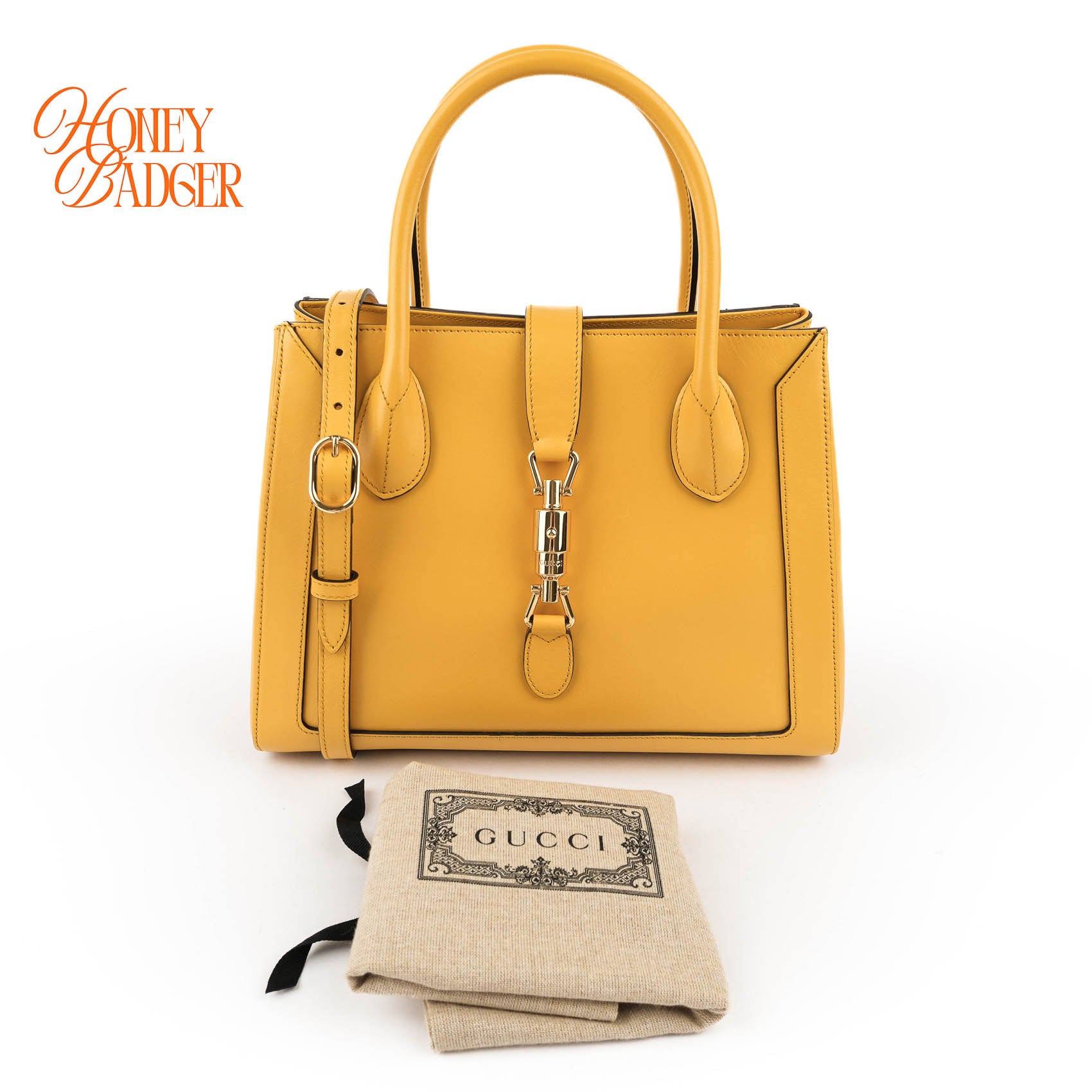 Gucci Jackie 1961 Piston Lock Yellow Leather Shoulder Tote Bag (Medium)