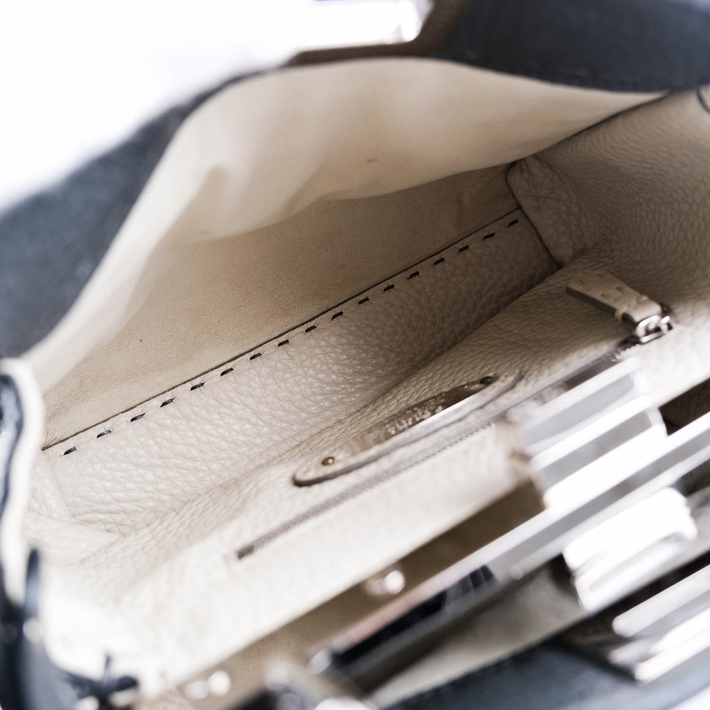Fendi Selleria Mini Peekaboo 2-Way Handbag Cuoio Roma Leather Gray 8BN244 Silver Hardware