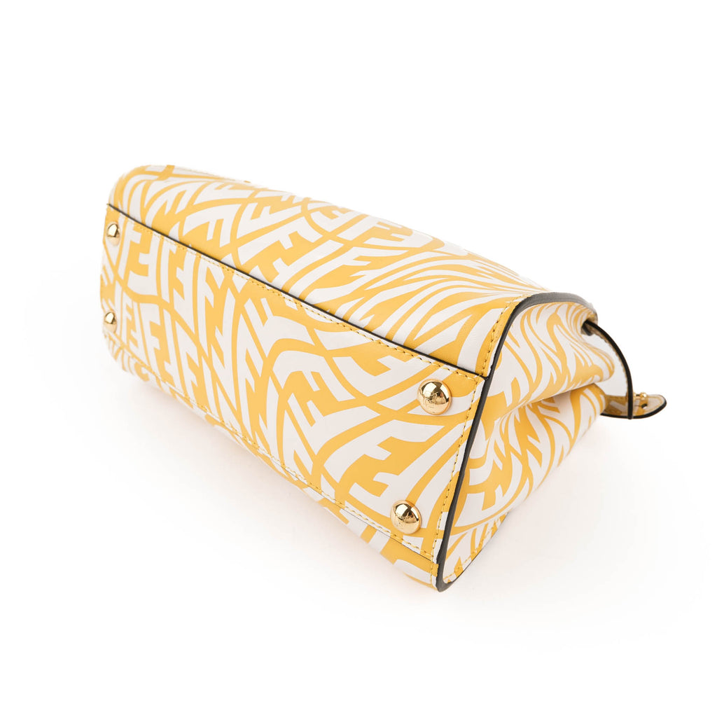 Fendi Mini Peekaboo 8BN244 Yellow White FF Print Leather 2WAY Top Handle Shoulder Bag