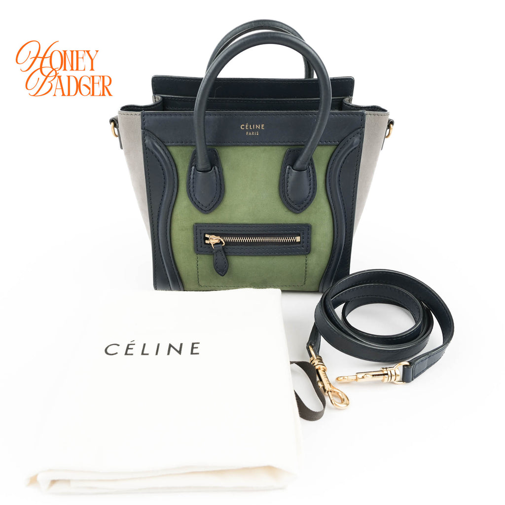 Celine Tricolor Leather & Suede Luggage Nano Shopper