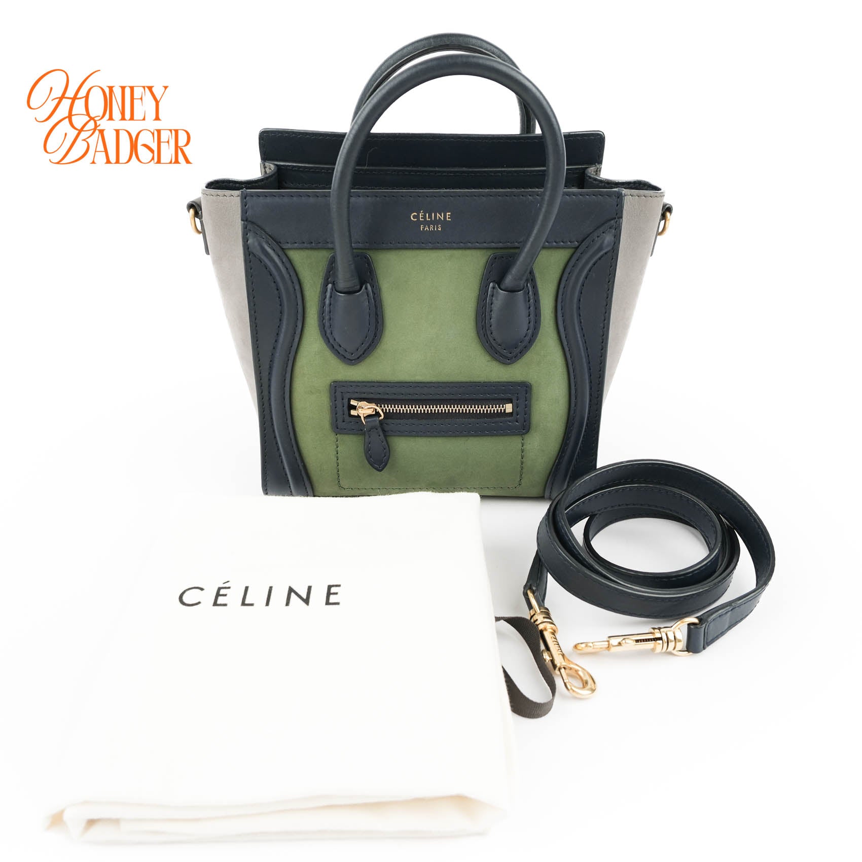 Celine Tricolor Leather & Suede Luggage Nano Shopper