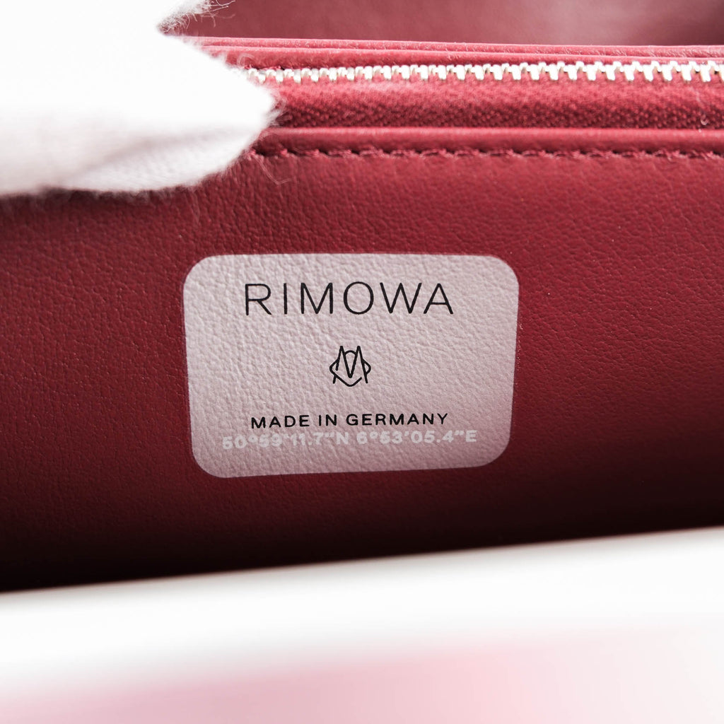 DIOR AND RIMOWA Personal Clutch on Strap in Rose Aluminum and Burgundy Leather