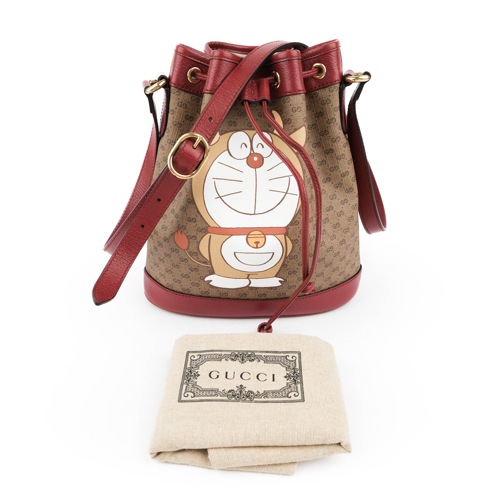 Gucci x Doraemon Limited Edition Mini Bucket Bag GG Supreme Canvas Red 647801