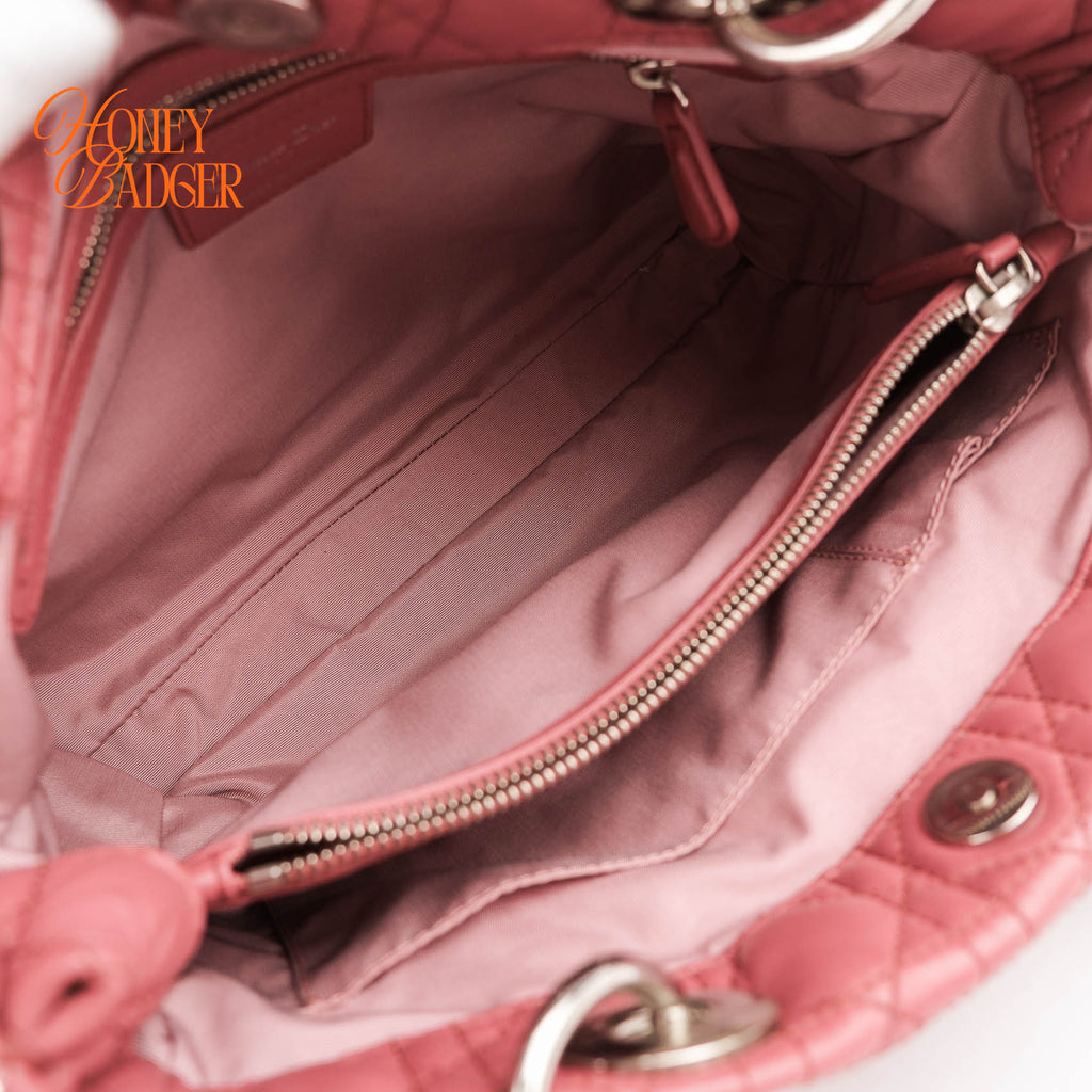 Christian Dior Soft Chain Tote Cannage Pink Lambskin Silver Hardware Shoulder Bag