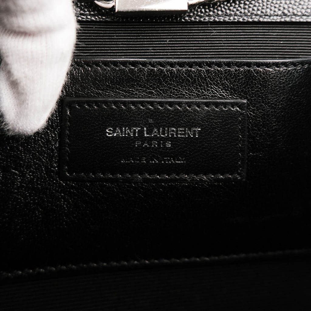 Saint Laurent Kate Medium Chain Shoulder Bag Black Grained Leather Round Studs Silver Hardware YSL Logo